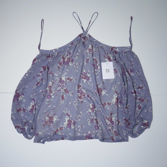 WAYF Liberty Cold Shoulder Blouse Purple Floral - L to XL (No Size Tag) - Picture 3 of 7